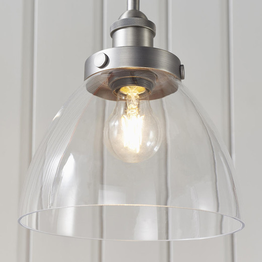 Endon Lighting Hansen Brushed Silver with Clear Glass Pendant Light