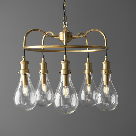 Endon Lighting Hadassa 5 Light Antique Finished Brass with Clear Glass Pendant Light