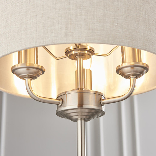 Endon Lighting Highclere 3 Light Brushed Chrome with Natural Linen Shade Table Lamp