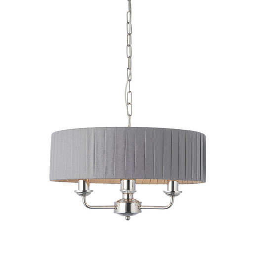 Endon Lighting Highclere 3 Light Bright Nickel with Wrapped Charcoal Shade Pendant Light