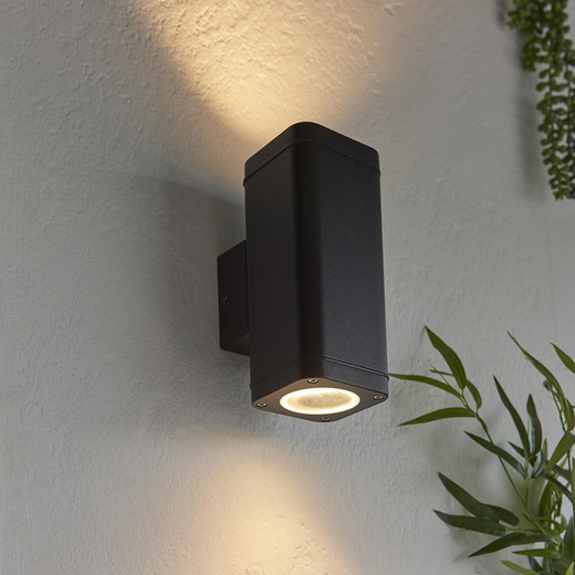 Endon Lighting Milton 2 Light Textured Black with Clear Glass IP44 Wall Light