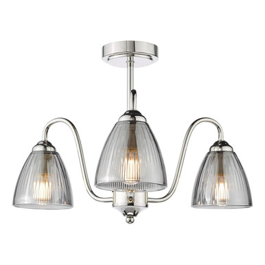 Dar Lighting Glynis Polished Nickel & Smoke Ribbed Glass Wall Light