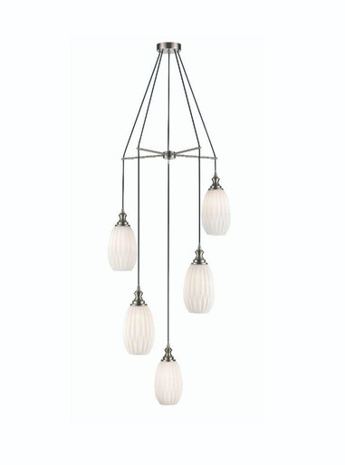 Refract 5 Light Satin Nickel Plate with Matt White Glasses 15cm Cluster ...