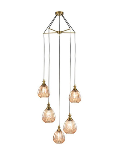 Refract 5 Light Bronze Plate with Amber Glasses 18cm Cluster Pendant Light