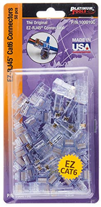 Platinum Tools 100010C EZ-RJ45 Cat 6+ Connectors, Clamshell, 50-Pieces, RED