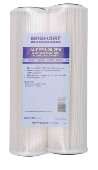 Boshart 14-PPE1-20-2PK: Pleated Polyester Water Filter 20 Micron (2 Pack)