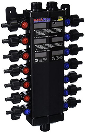 Viega 50143 - 1/2-Inch PureFlow Zero Lead Poly Alloy PEX Crimp Manabloc With 14 Ports - 8 Cold 6 Hot
