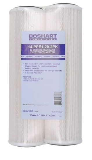 Boshart 14-PPE1-20-2PK: Pleated Polyester Water Filter 20 Micron (2 Pack)