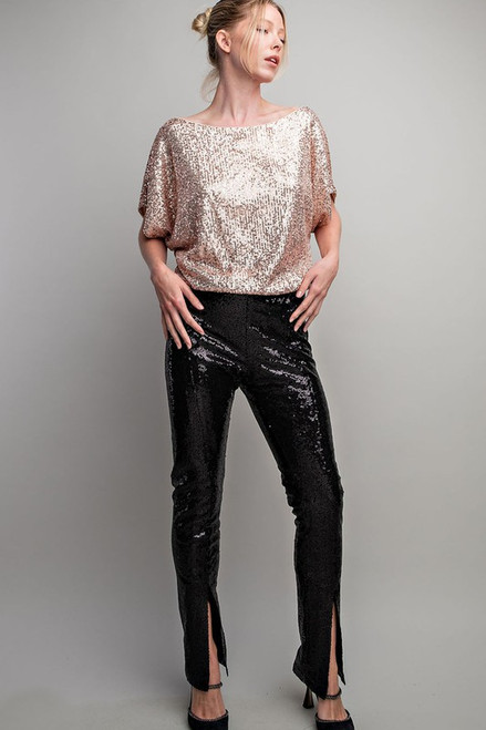 GOLD GLITTER WIDE NECK TOP