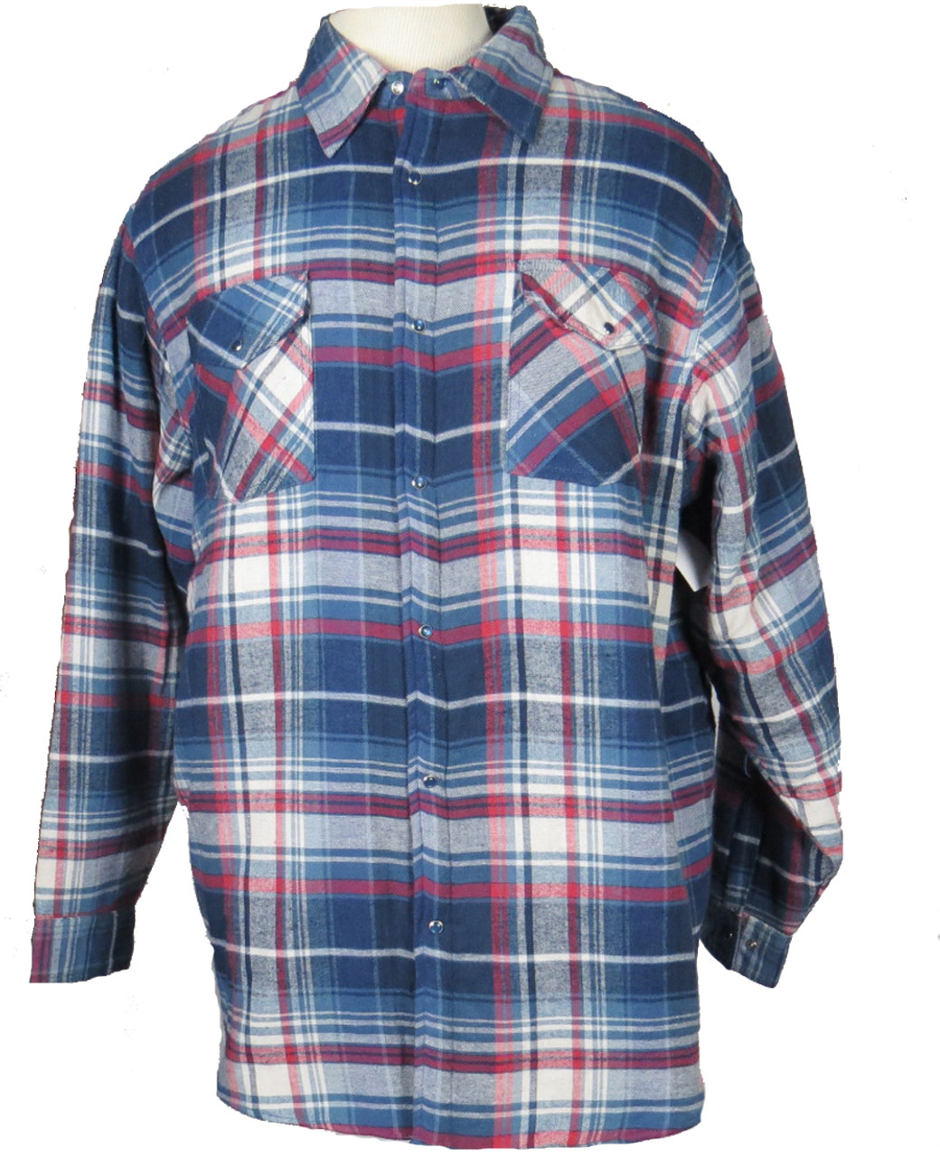 King Size Snap-Front Quilted Flannel, 3 Colors, XL, 2X, 3X, 3XT