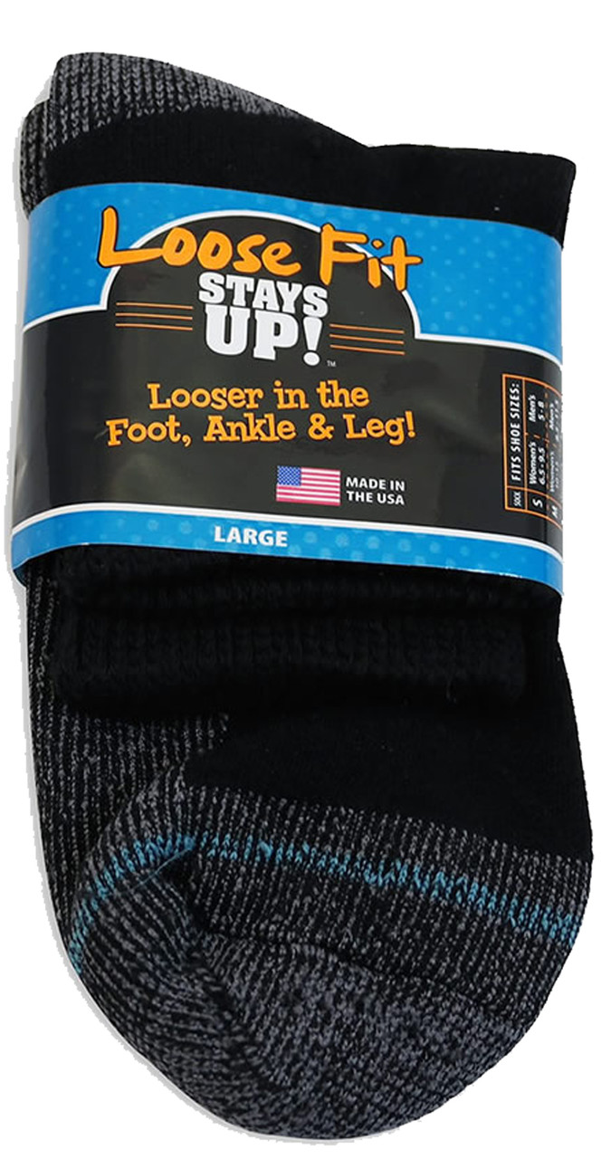 Loose Fit Stays Up! Casual Quarter Socks M Large Black/White/Multi