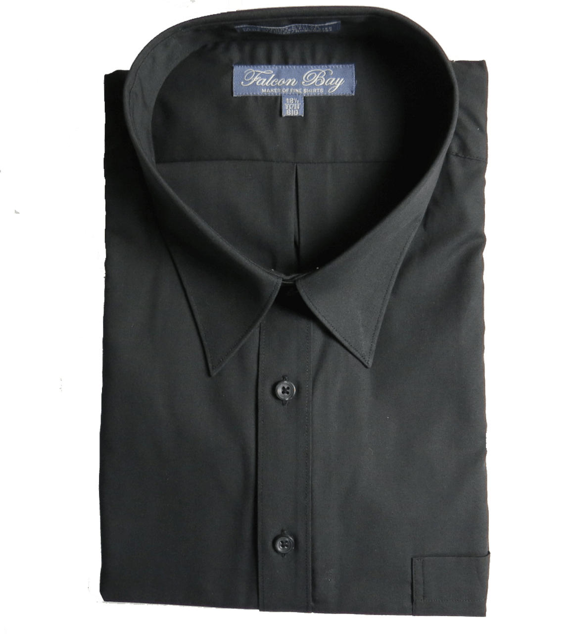 Comfort Collar by Falcon Bay Long Sleeve Black Dress Shirt, Neck Sizes 18,  18.5, 20, 24