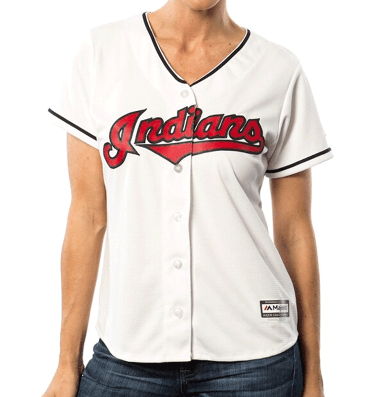 Ladies Majestic Cleveland Indians White Cool Base Jersey 1X, 2X, 3X, 4X
