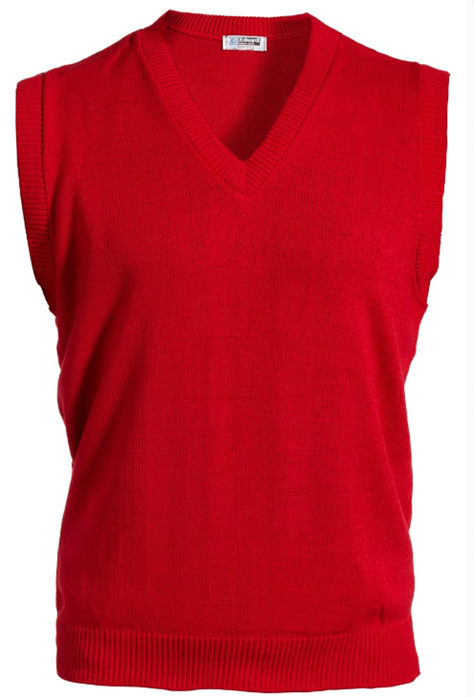 red v neck sweater vest