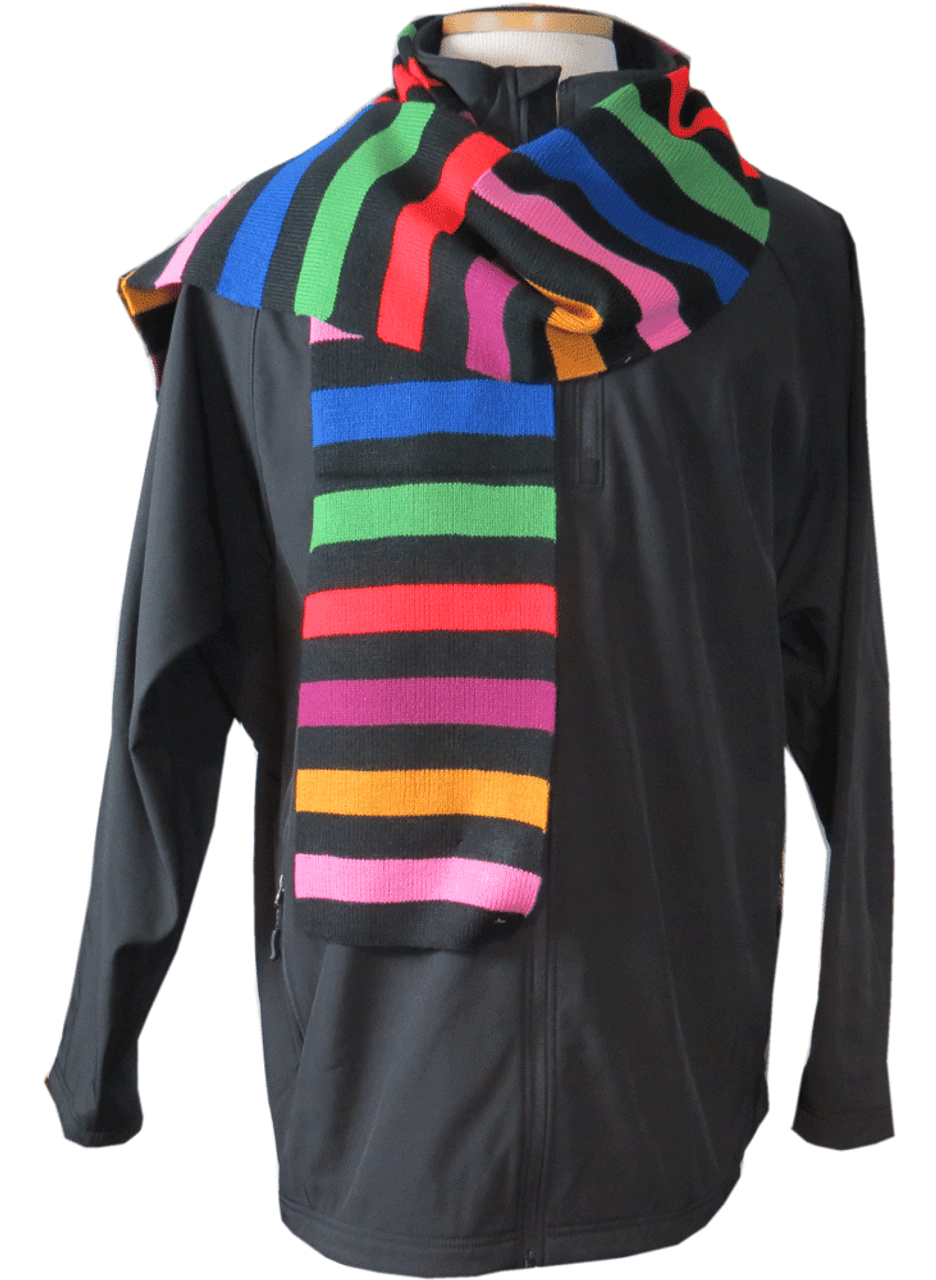 Black Multi Color Stripe Knit Scarf, One Size