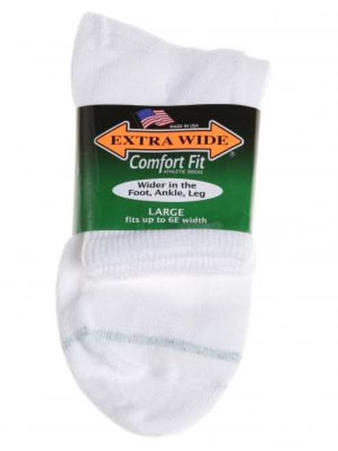 Extra Wide Comfort Fit Athletic Quarter Socks, White