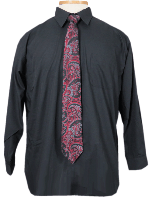 Falcon Bay Comfort Collar Long Sleeve Black Dress Shirt, Neck Sizes 18, 18.5, 19, 20
