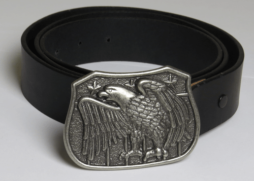 King Size Black Leather Belt with Silver Tone Eagle Buckle Size 44/46, 48/50
