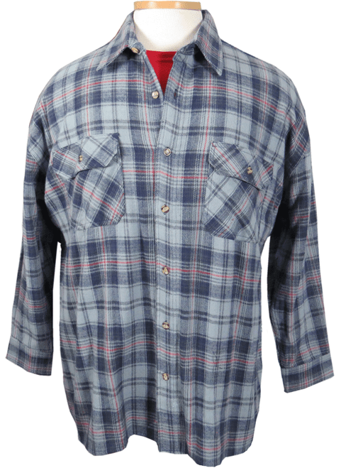 Falcon Bay Gray, Navy & Red Plaid Flannel Shirt 3X, 5X