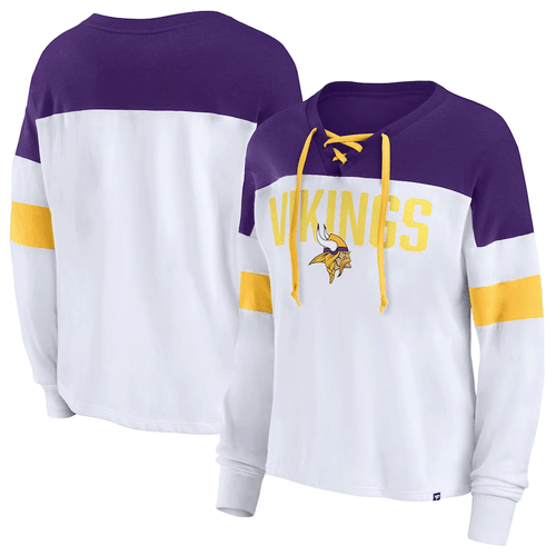 Ladies Fanatics Branded Minnesota Vikings Lace Up Long Sleeve Top 1x Black/White/Multi