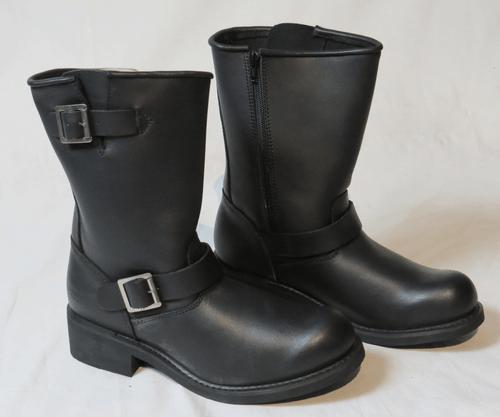 Boulder Creek Black Leather Zip Boots with Buckles 9W