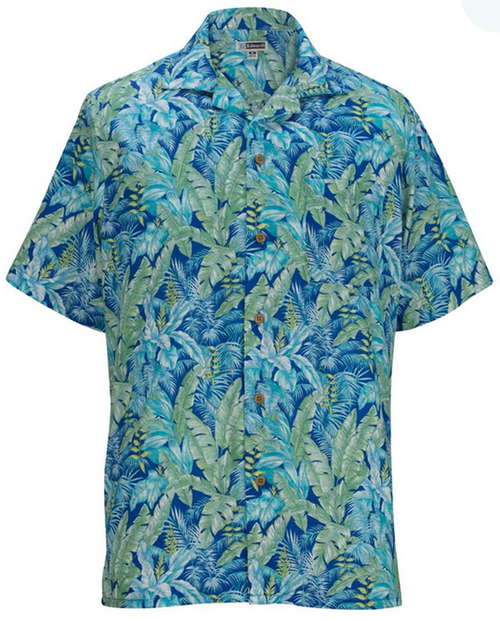 Edwards Royal Blue Leaf Print Camp Shirt, 2X, 3X, 5X