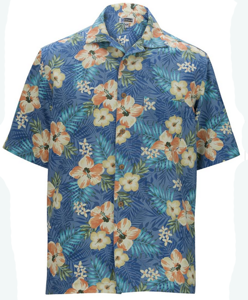 Edwards  Riviera Blue Hibiscus Camp Shirt, 2X, 3X, 4X, 6X