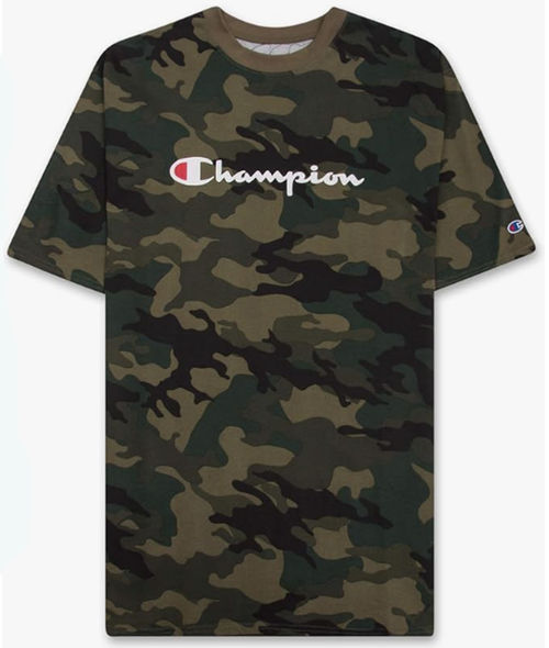 Champion Script Logo Short Sleeve Camo Tee Shirt, 2XT, 5XT