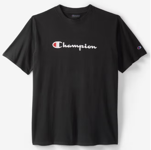 Champion Black Scipt Logo Short Sleeve Tee Shirt, 2XT, 5XT