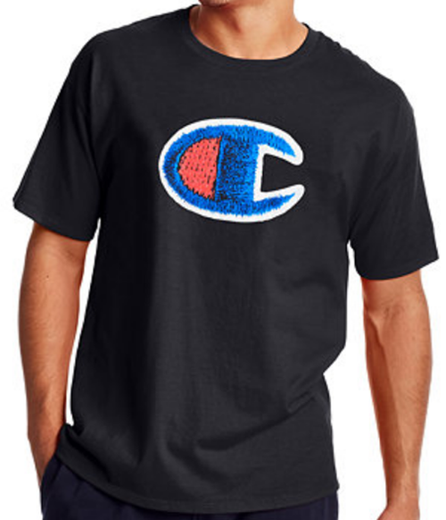 Champion Scribble Logo Black Short Sleeve Tee Shirt, 2XT