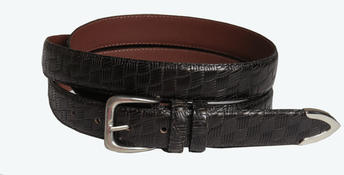 King Size Black Leather Basketweave Pattern Belt, Size 62