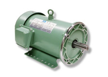 A green AGI 3 HP premium efficiency 3-phase electric motor with a 182TC frame, featuring a C-face flange, a mounting base, a top lifting eye bolt, and a side junction box.