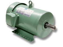 A green AGI 3 HP premium efficiency 3-phase electric motor with a 182T frame, featuring a standard face, mounting base, side junction box, and a top lifting eye bolt.