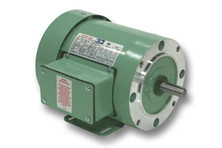 A green AGI 1/2 HP 3-phase electric motor featuring a 56C frame with a C-face flange, mounting feet, and a side junction box displaying wiring instructions.