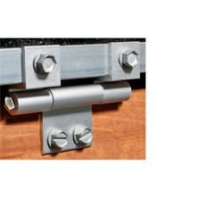 L.B. White tunnel door aluminum hinge and stainless steel pin — representative detail