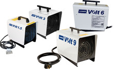 L.B. White Volt 3 electric forced-air heater, shown in manufacturer Volt 1.5, 3, 6 and 9 product lineup