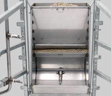 Crystal Spring S2 wet/dry sow feeder installed in a stall, with water nipple above the trough