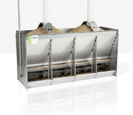 Crystal Spring F1 two-sided grow-finish wet/dry feeder, representative four-space configuration