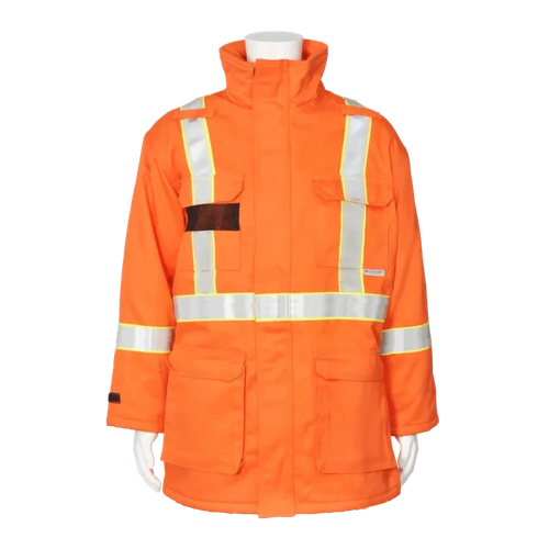 Viking Firewall Hi-Vis Insulated FR Parka with 4-inch Stripes, model 55649, Orange