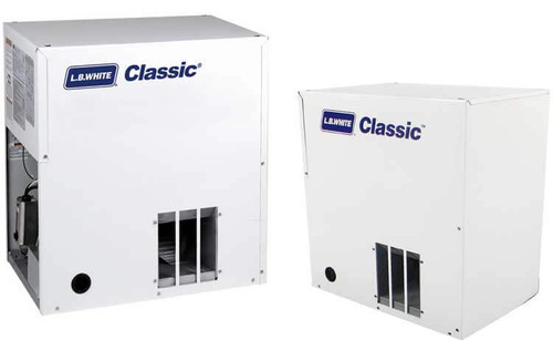 L.B. White Classic forced-air heater family, showing two cabinet sizes