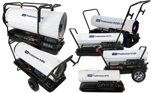 L.B. White Tradesman K portable kerosene heater family, showing six models