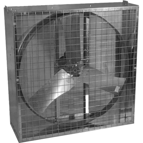 L.B. White galvanized direct-drive box fan — representative manufacturer photo; size and electrical configuration may differ