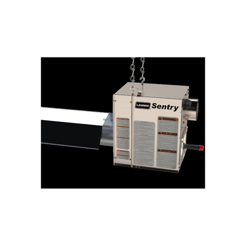 L.B. White Sentry ST080 radiant tube heater, product burner and reflector view; representative image for propane single-stage configuration