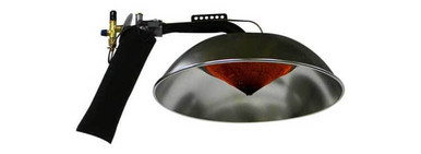L.B. White I-Series radiant brooder with circular reflector; representative image, supplied control configuration may differ