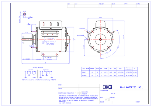 Agricultural Fan Motor .33 HP 1075 RPM 48 – 115/230V