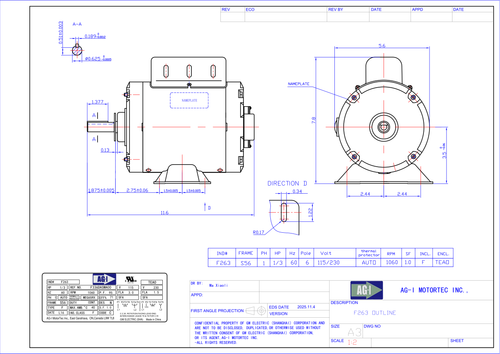 Agricultural Fan Motor .33 HP 1060 RPM S56 – 115/230V