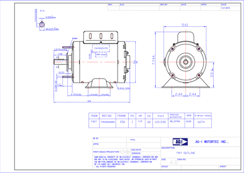 Agricultural Fan Motor .50 HP 1625 RPM S56 – 115/230V