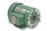 A green AGI 1/2 HP 3-phase electric motor featuring a 56C frame with a C-face flange, mounting feet, and a side junction box displaying wiring instructions.