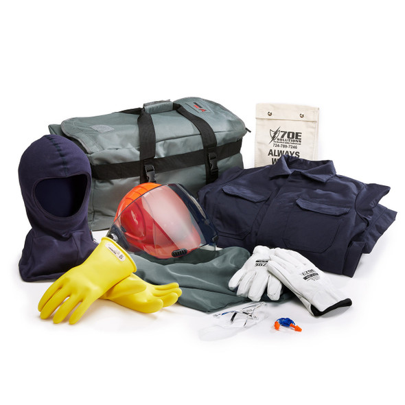 12 cal/cm² 70E Solutions Coverall Kit (w/ AS1200HAT-PP Face Shield & Voltage Rated Gloves)