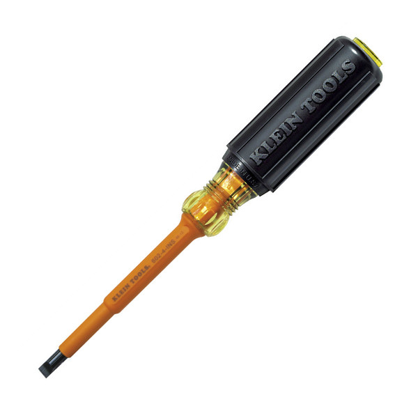 Klein Insulated 1/4'' (6 mm) Cabinet-Tip 4'' (102 mm) Round-Shank Screwdriver 1,000 V ## 602-4-INS ##